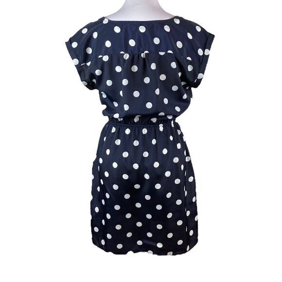 Gap Navy With White Polka Dots Short Sleeve Fit And Flare Dress, Size M - Picture 3 of 6